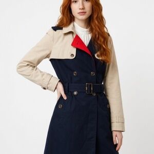 RARE Tommy Hilfiger Colorblock Trench Coat XS 100% Cotton – Structured Shoulders